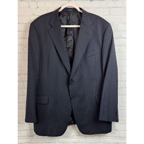 JOSEPH ABBOUD black with blue undertone 100% wool mens suit jacket blazer 48R - Picture 1 of 11